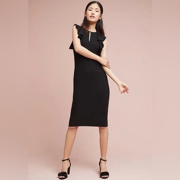 SHOSHANNA Preppy Career Flutter Sleeve Black Darwin Column Dress 2P Cocktail - Picture 3 of 10